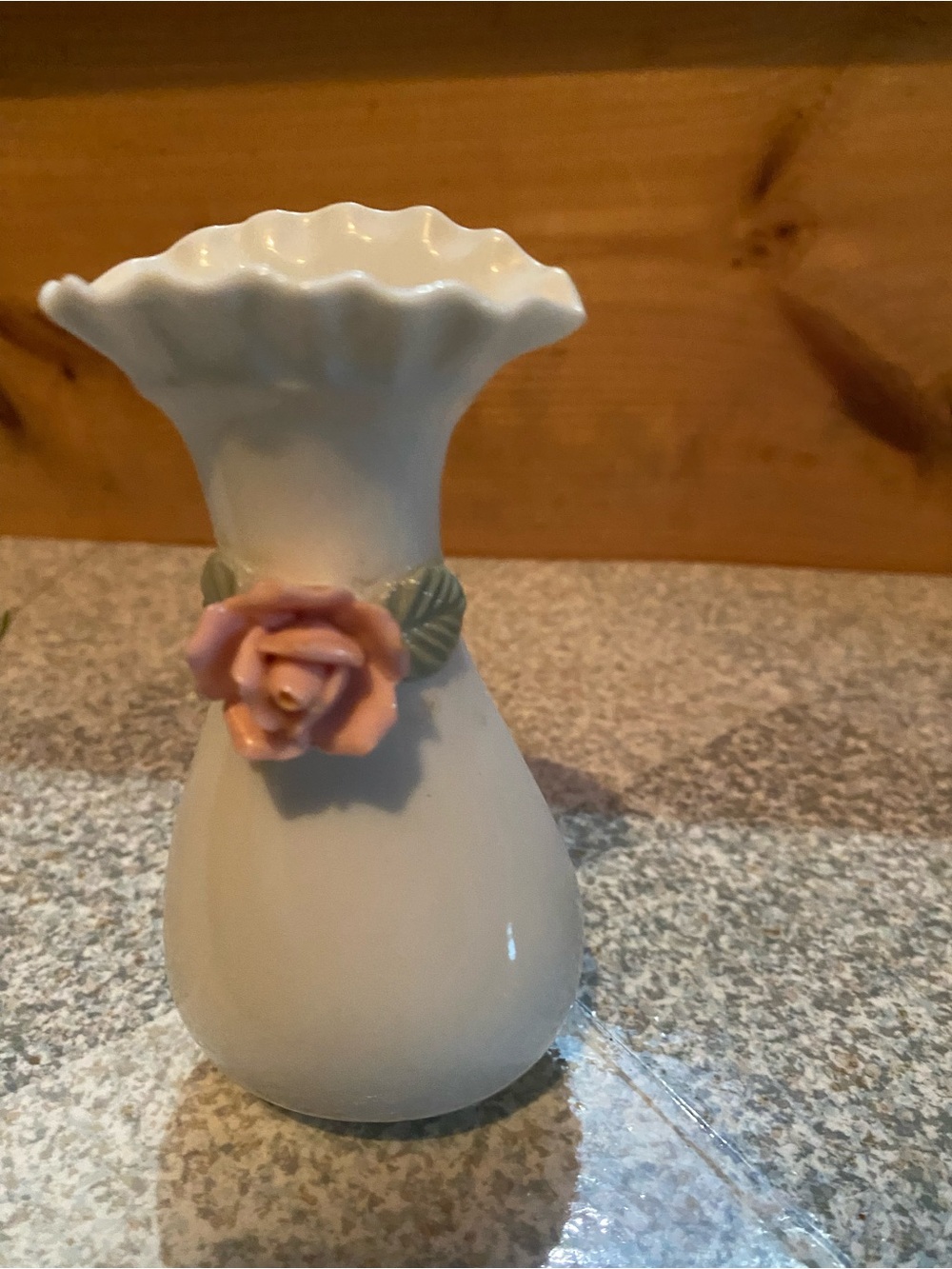 White Ceramic Vase with Pink Rose Accent